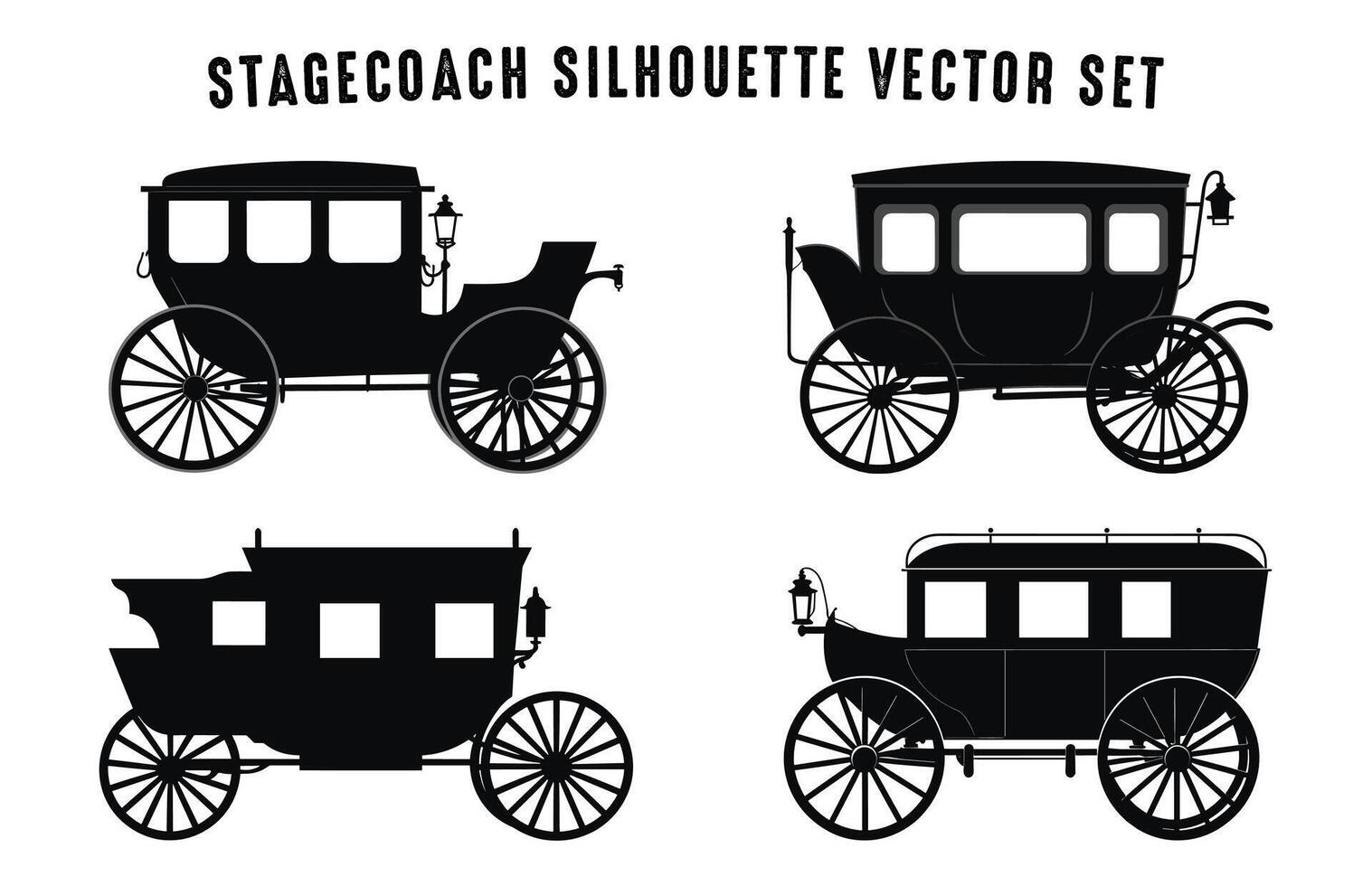 diligencia siluetas vector colocar, Clásico etapa entrenador silueta haz