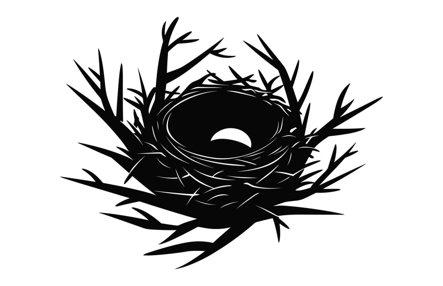 pájaro nido negro silueta vector