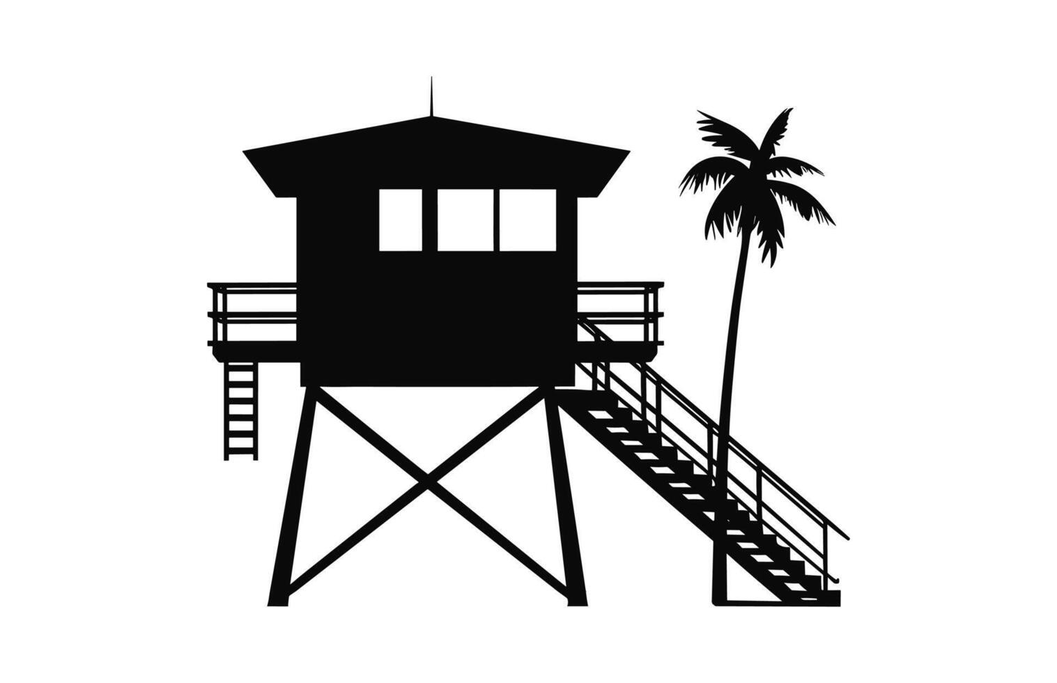 A Lifeguard tower vector black Silhouette, Safeguard tower isolated on a white background