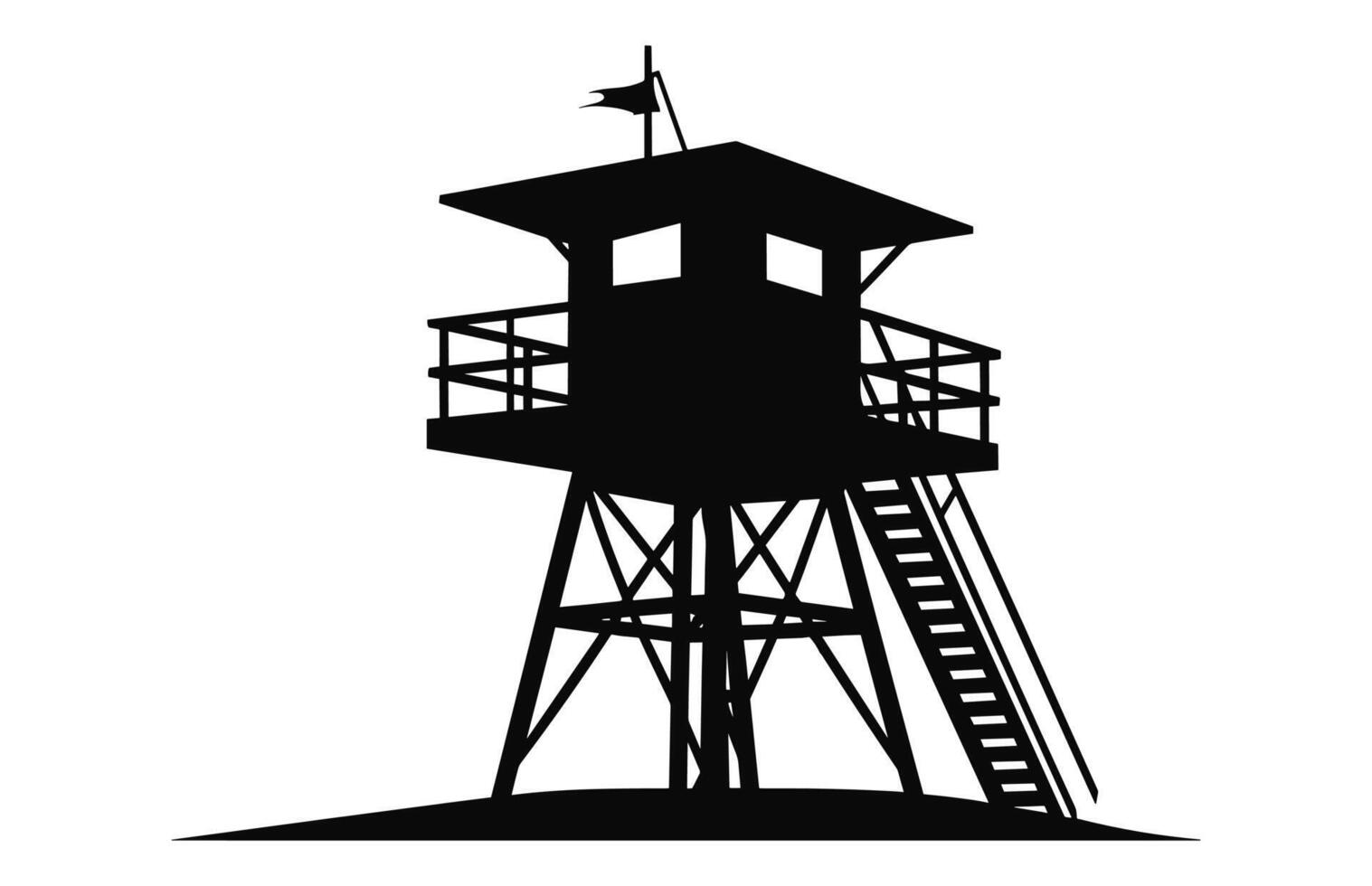 A Lifeguard tower vector black Silhouette, Safeguard tower isolated on a white background