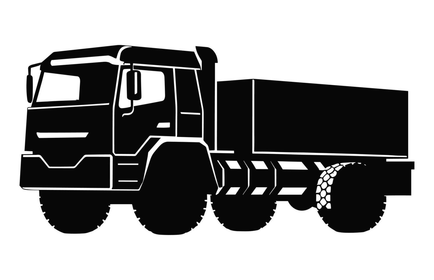 A Military truck silhouette isolated on a white background, Army force Car black Vector