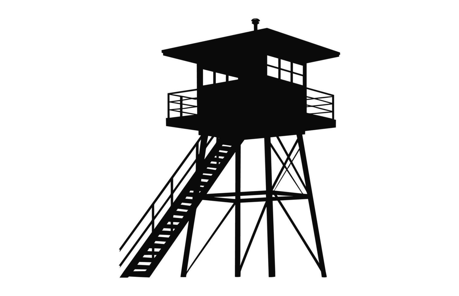 A Lifeguard tower vector black Silhouette, Safeguard tower isolated on a white background