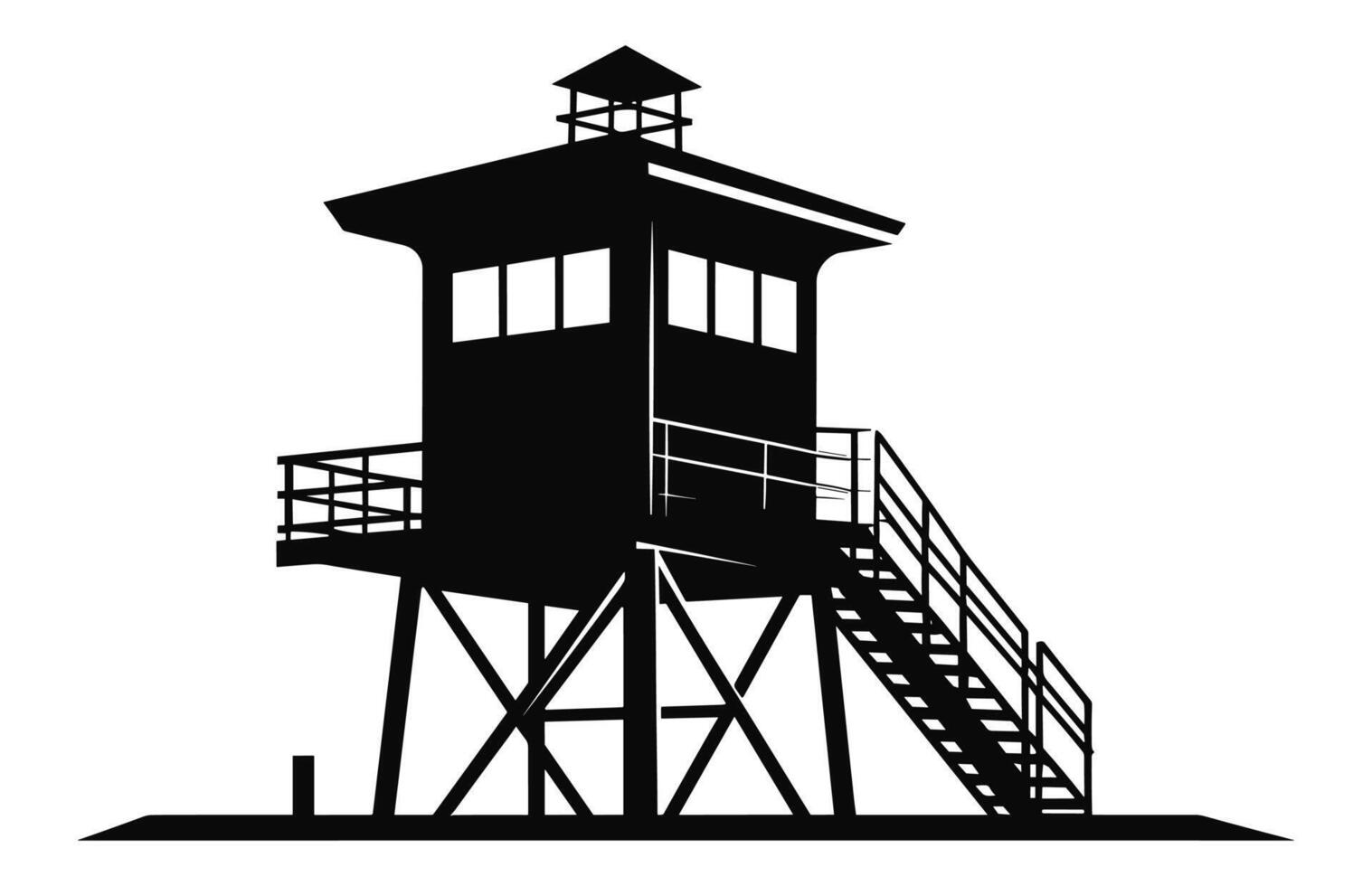 A Lifeguard tower black Silhouette Vector isolated on a white background