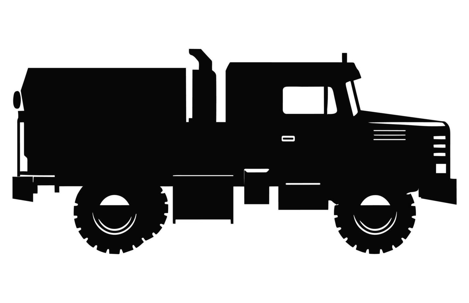 A Military truck silhouette isolated on a white background, Army force Car black Vector