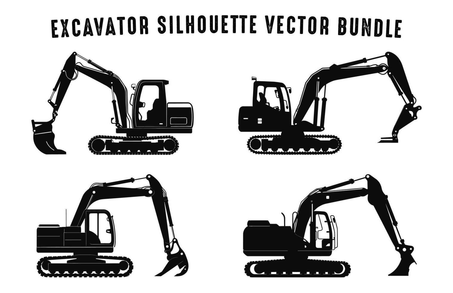 Excavator Black Silhouette vector Set, Compact excavator silhouettes, Mini excavate clipart bundle