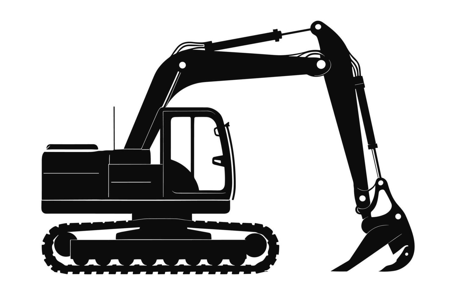 Excavator Silhouette vector isolated on a white background, Compact excavator, mini excavate clipart