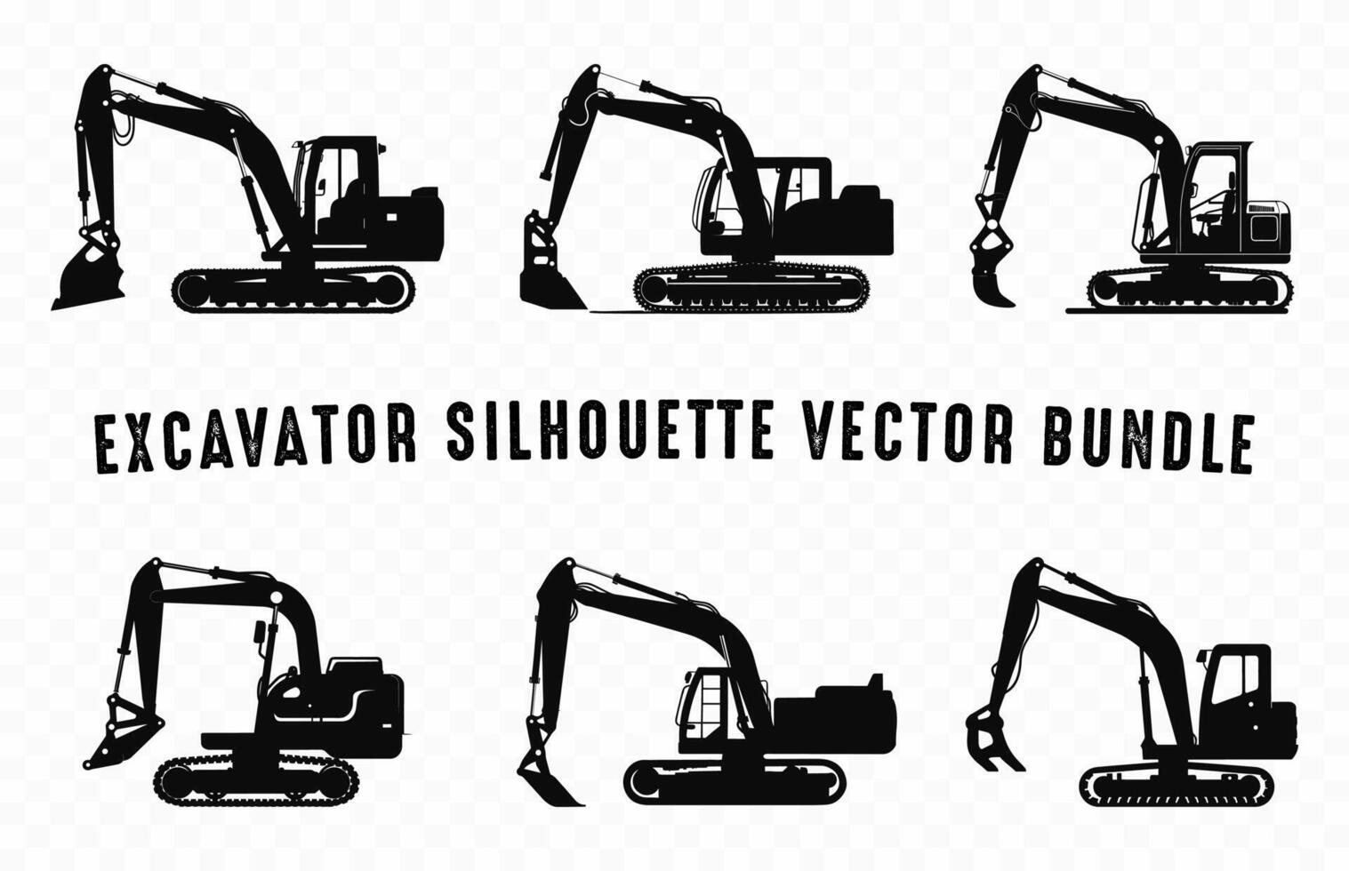 excavador negro silueta vector colocar, compacto excavador siluetas, mini excavar clipart haz