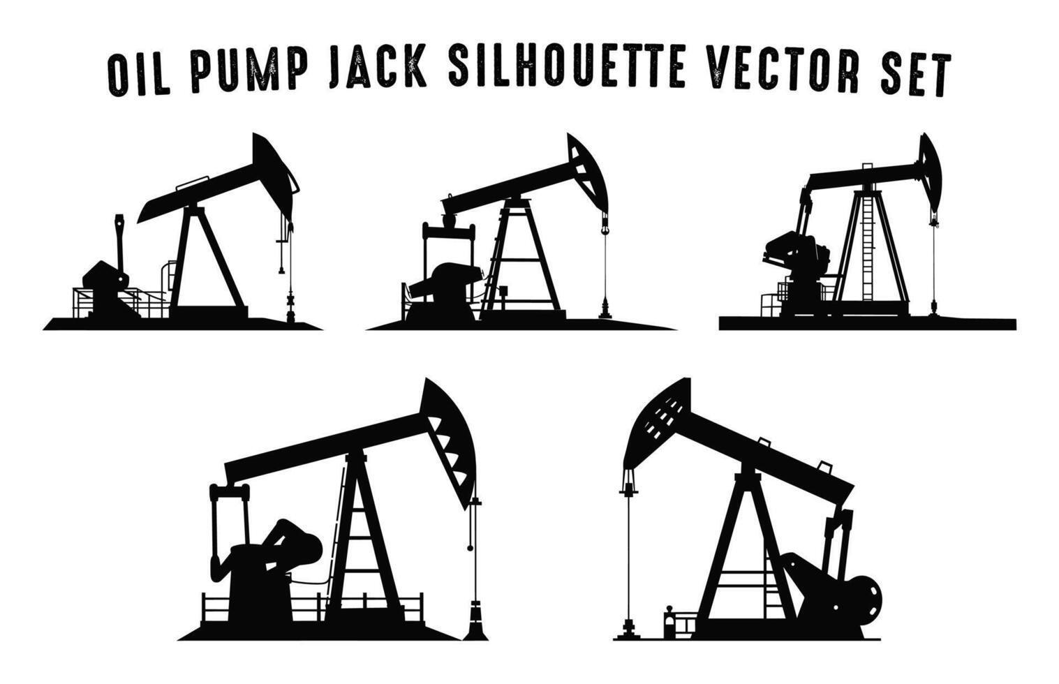 Oil pump jack Silhouette Vector Bundle, Pumpjack black Silhouettes Set