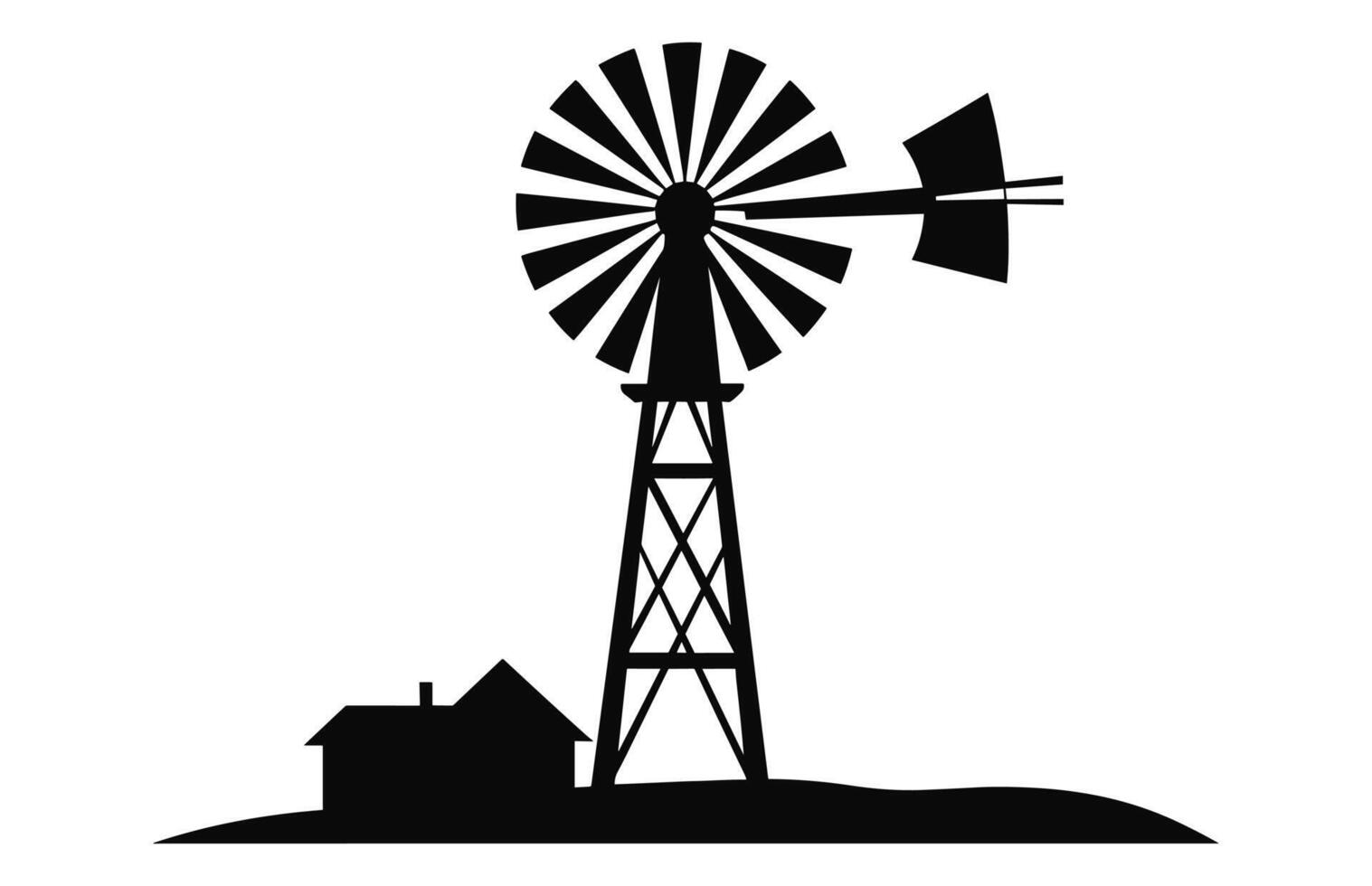 A Vintage Old Farm Windmill black Silhouette Vector