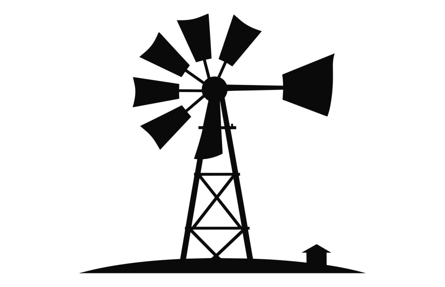 Old Farm Windmill black Silhouette Vector