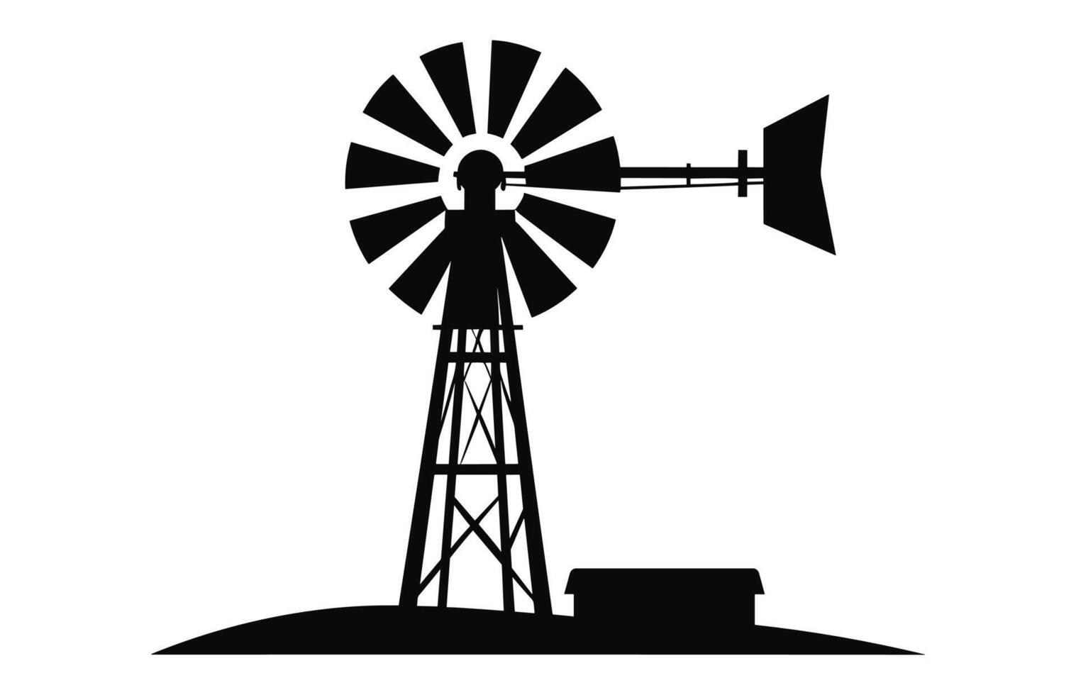 Old Farm Windmill black Silhouette Vector isolated on a white background