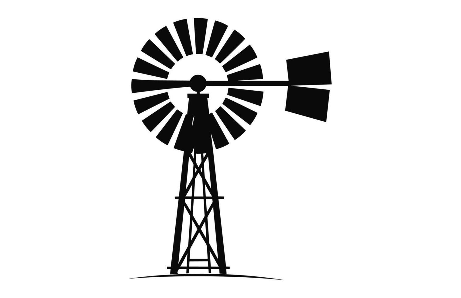 Old Farm Windmill black Silhouette Vector isolated on a white background