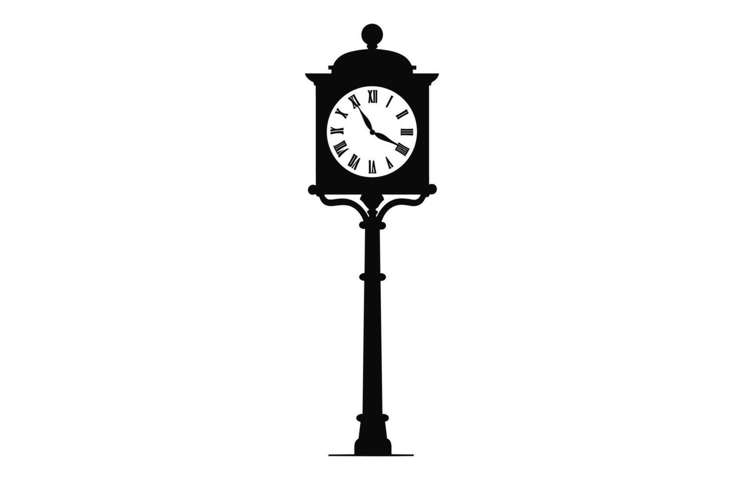 Old Street Clock Vector black Silhouette isolated on a white background