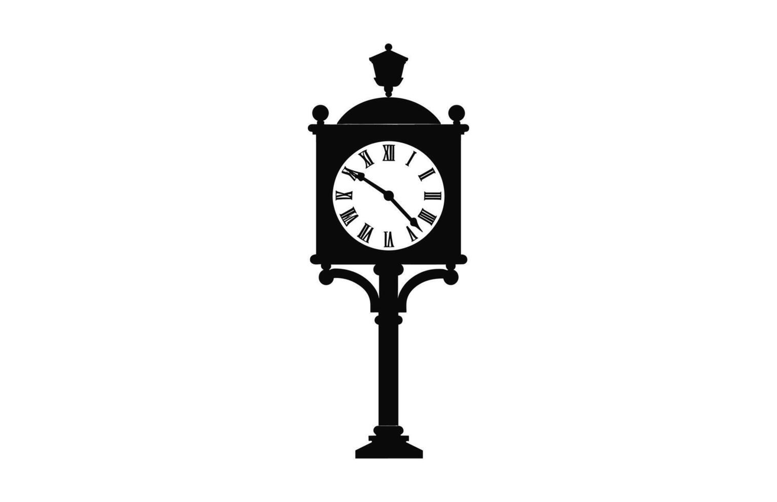 Old Street Clock Silhouette Vector isolated on a white background