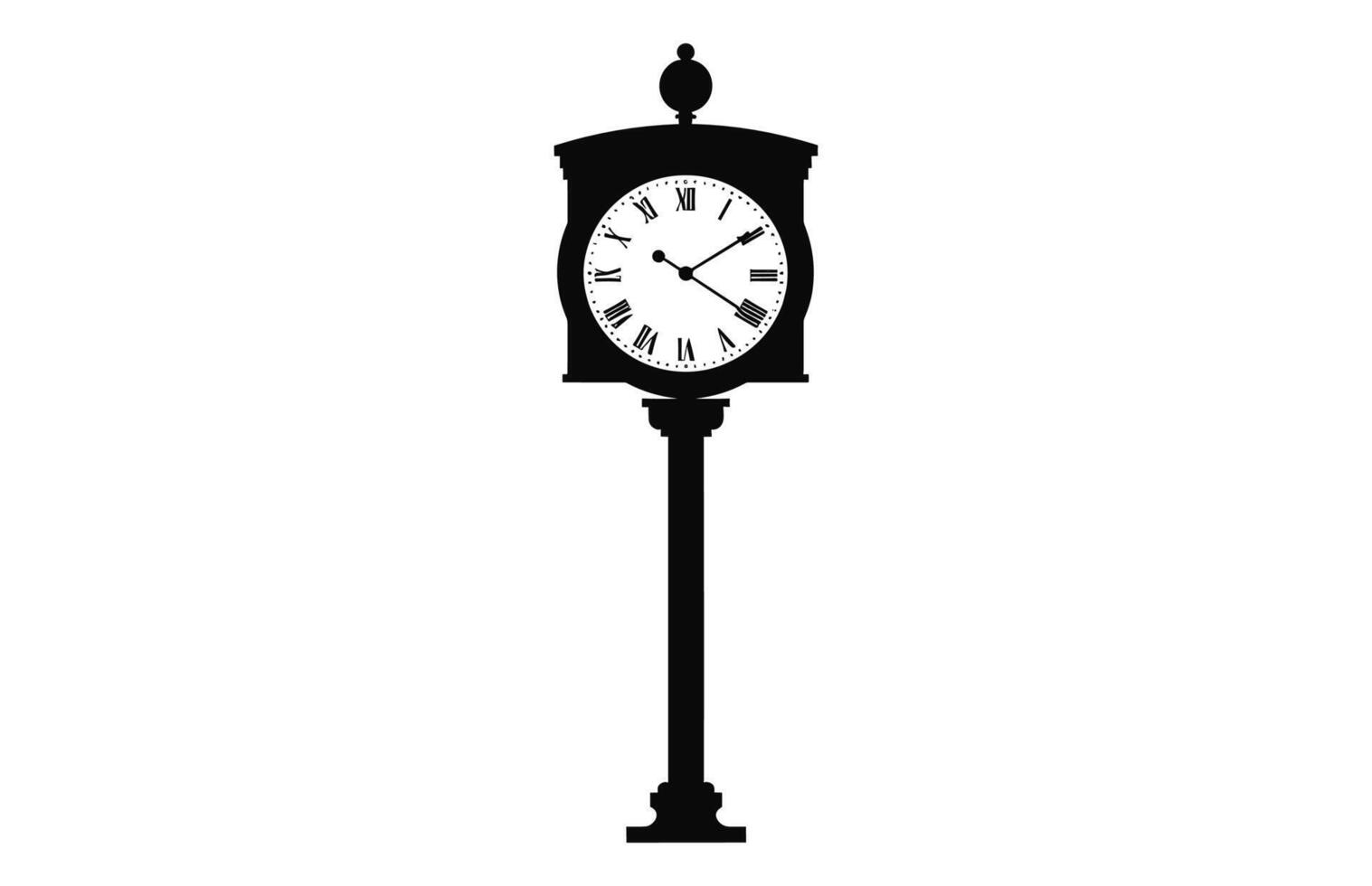 Old Street Clock Vector black Silhouette isolated on a white background