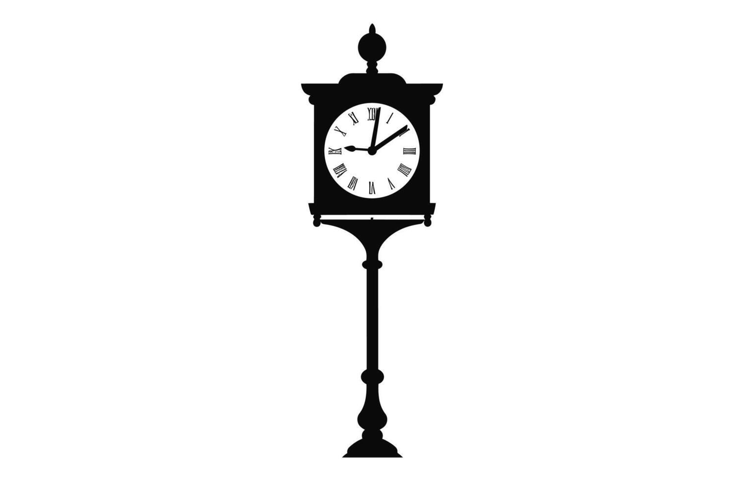 Old Street Clock Vector black Silhouette isolated on a white background