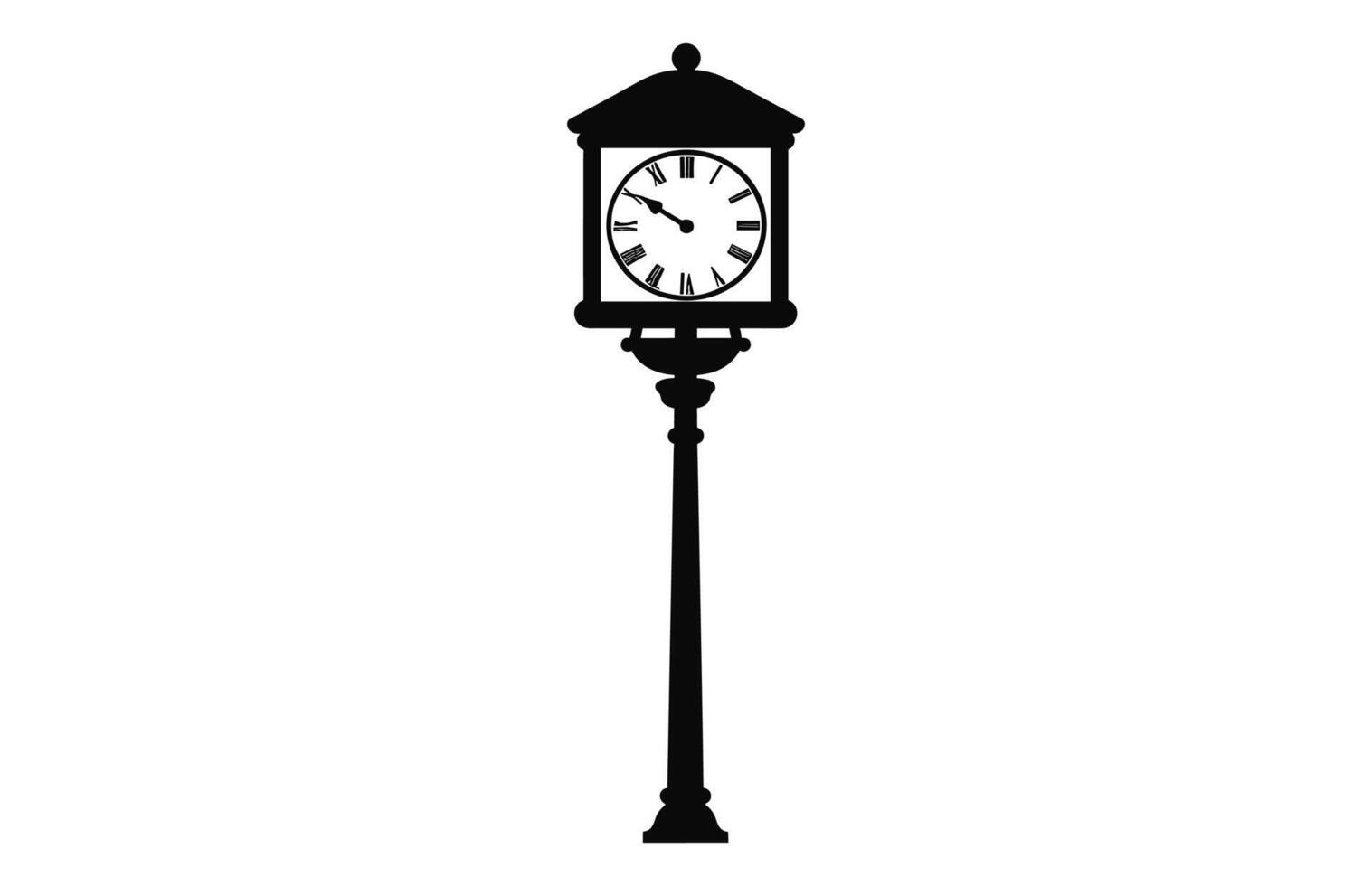 Old Street Clock black Silhouette Vector illustration