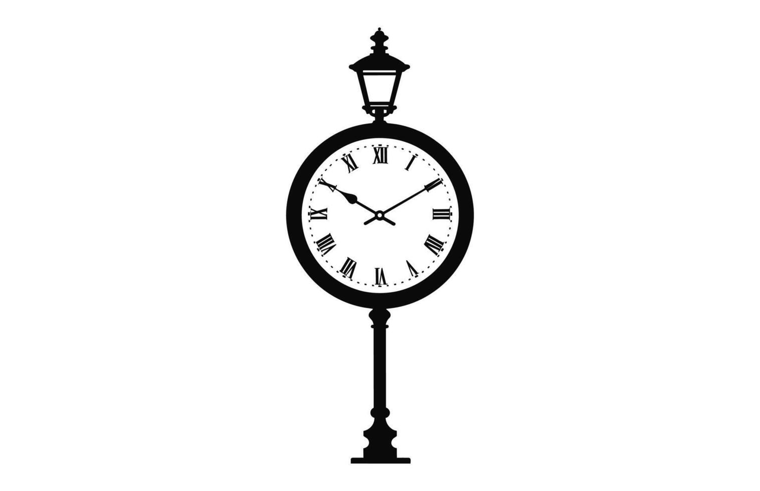 Old Street Clock Vector black Silhouette isolated on a white background