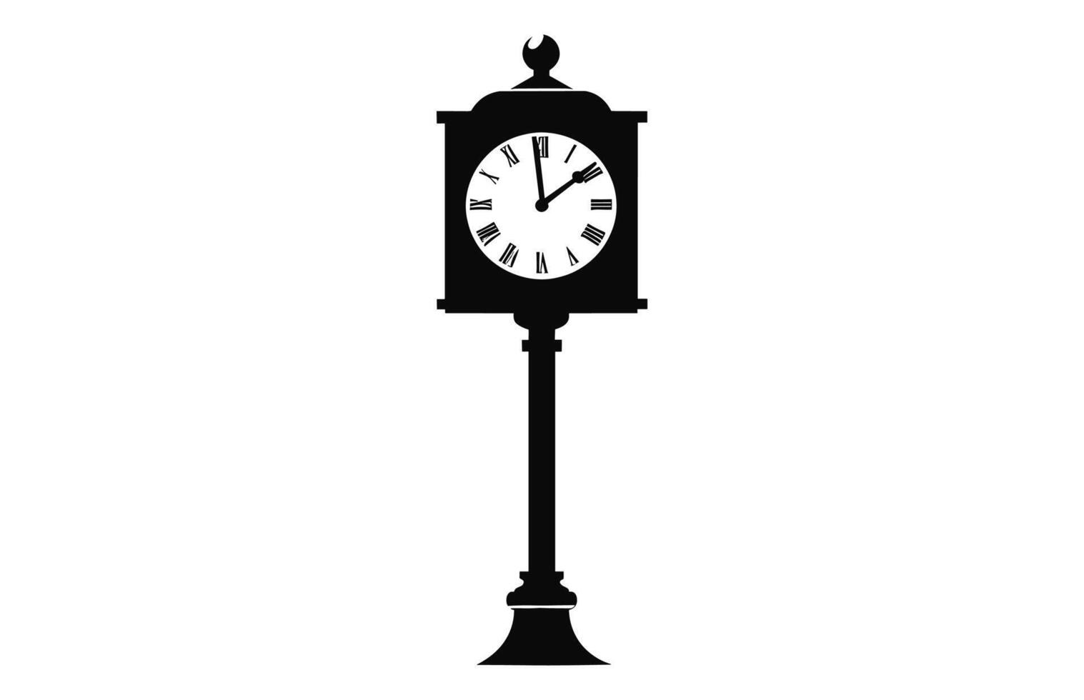 Old Street Clock Silhouette Vector isolated on a white background