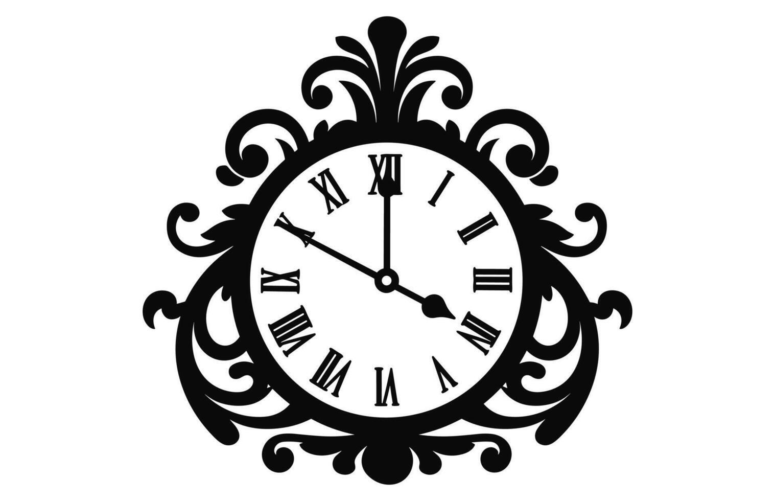 A Vintage clock vector black silhouette isolated on a white background