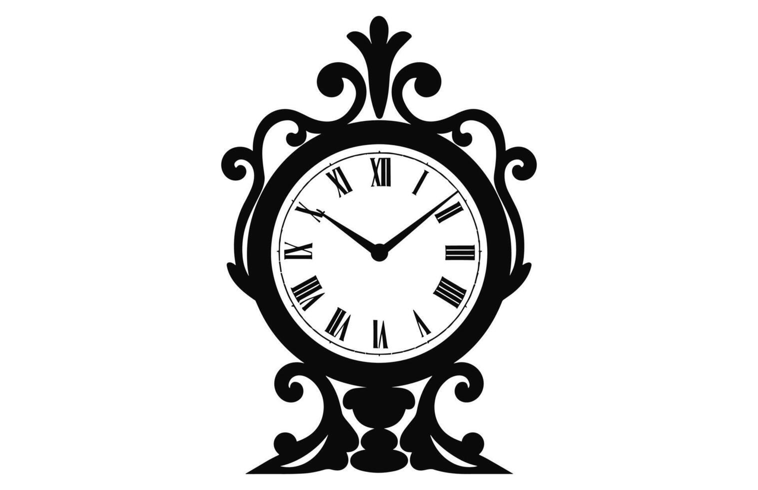 A Vintage clock vector black silhouette isolated on a white background