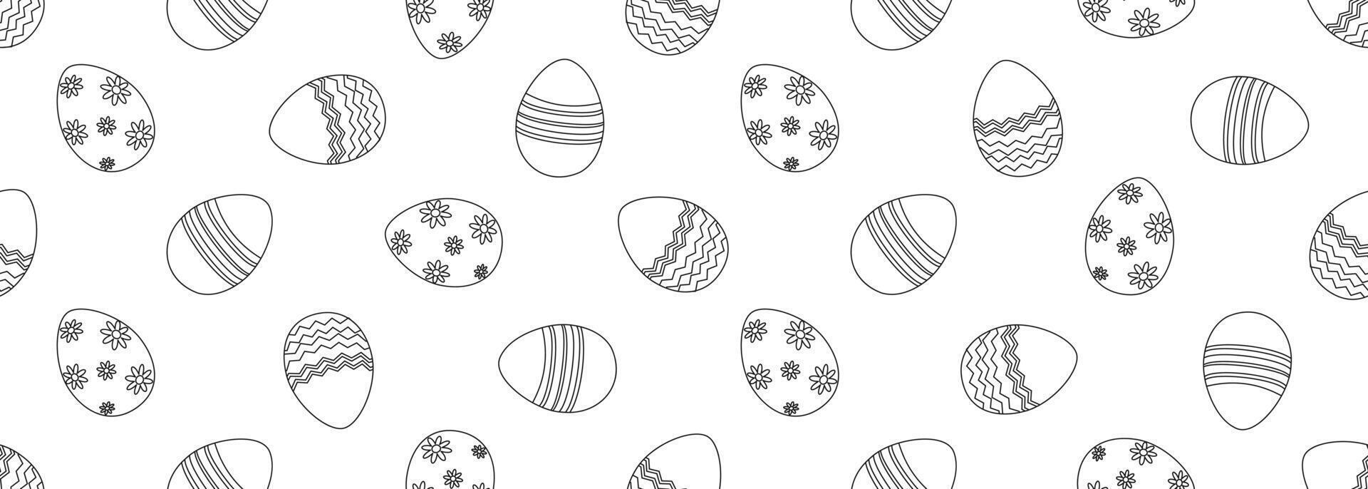 Easter seamless pattern with Easter eggs. Black and white. Template for coloring, fabric, wallpaper, wrapping paper. Vector illustration.