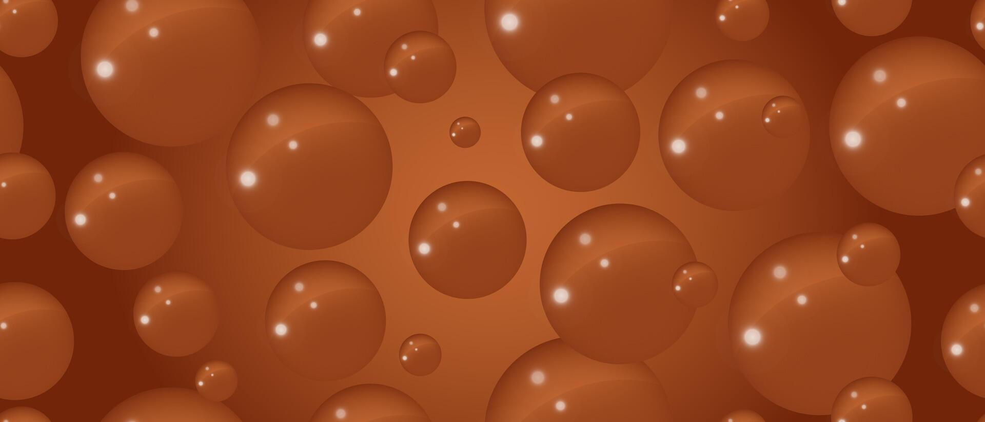 Cola or coffee bubbles on a brown background. Abstract bubble background. 3d texture of liquid with blobs. Seamless pattern. Vector illustration.