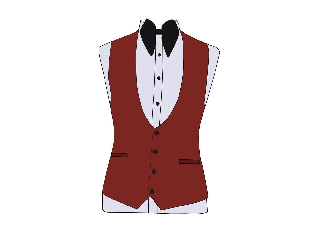 Vector about red color vest formal wear. Men's formal fashion clothing concept vector ilustration.