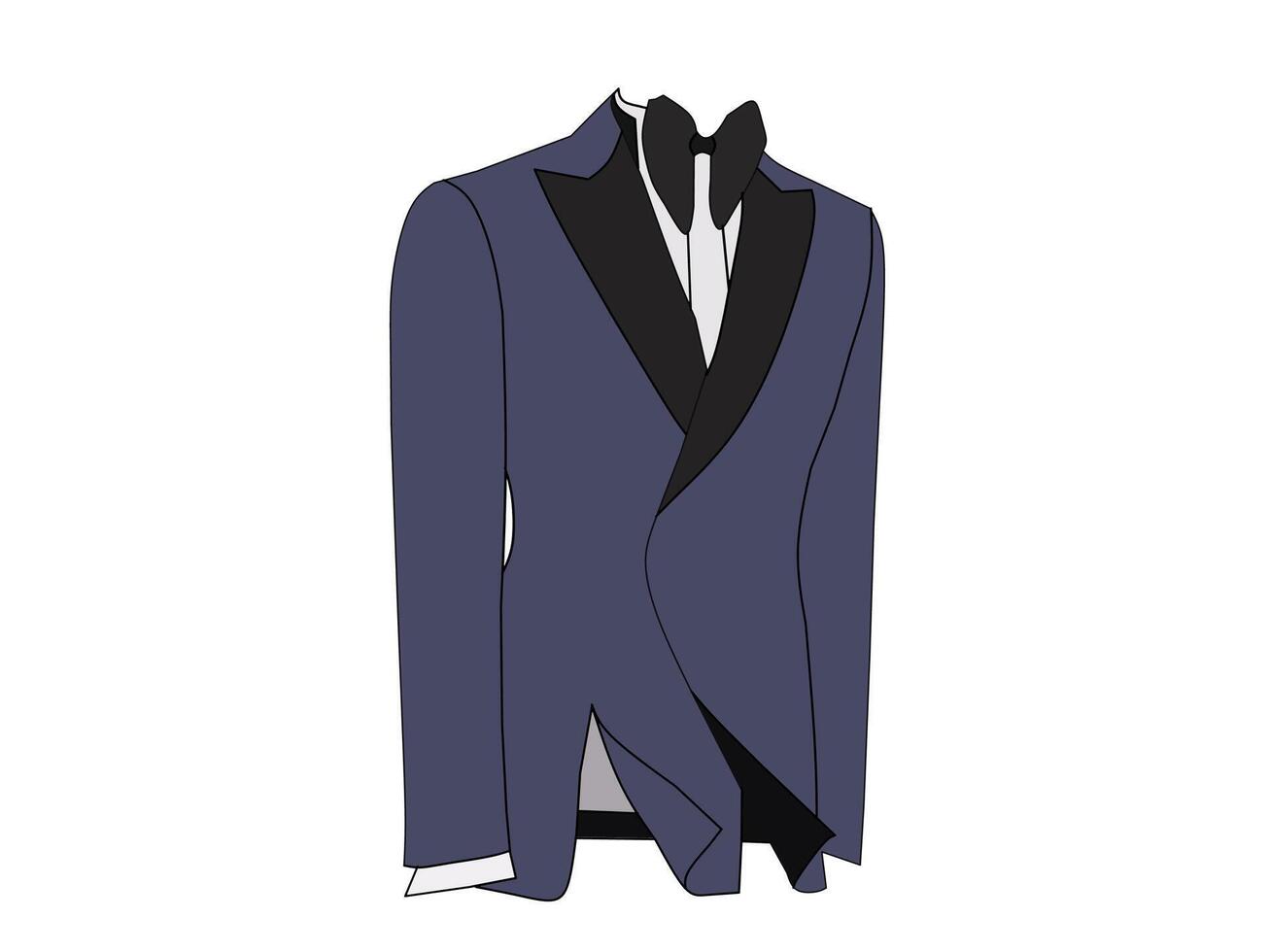 Vector illustration of a dark blue Tuxedo formal wear. Clothing fashion themed concept about business and work.