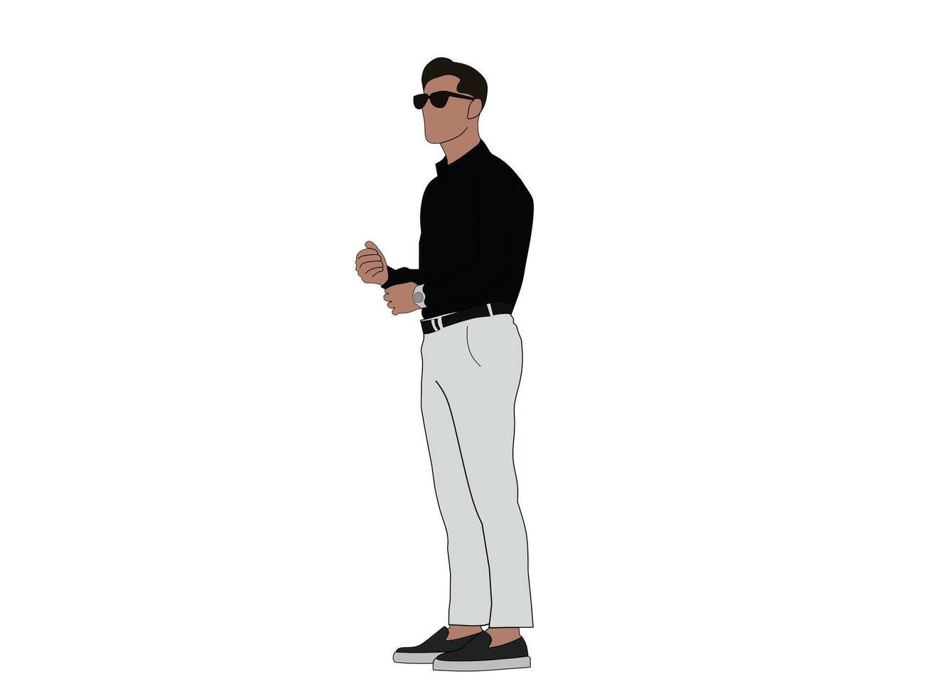 Vector illustration of a flat face of a black color dress with white pants on a white background. Casual background men's fashion concept.