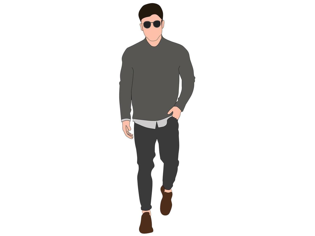 vector acerca de plano cara hombre con un gris color camisa y gris negro pantalones. de los hombres Moda temática ilustración vector concepto.