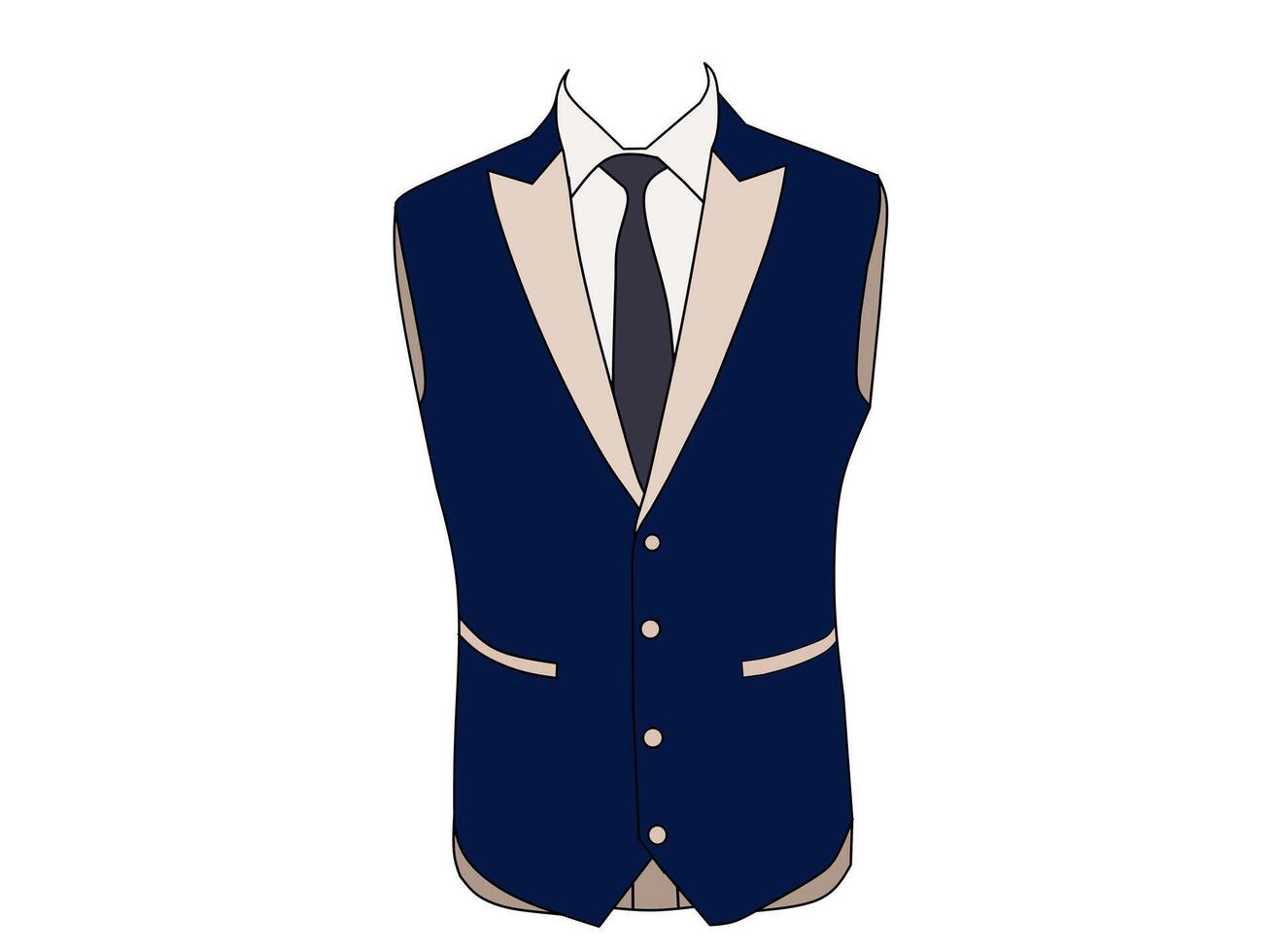 Vector illustration about blue color vest formal wear background. Men's fashion formal wear theme vector concept.