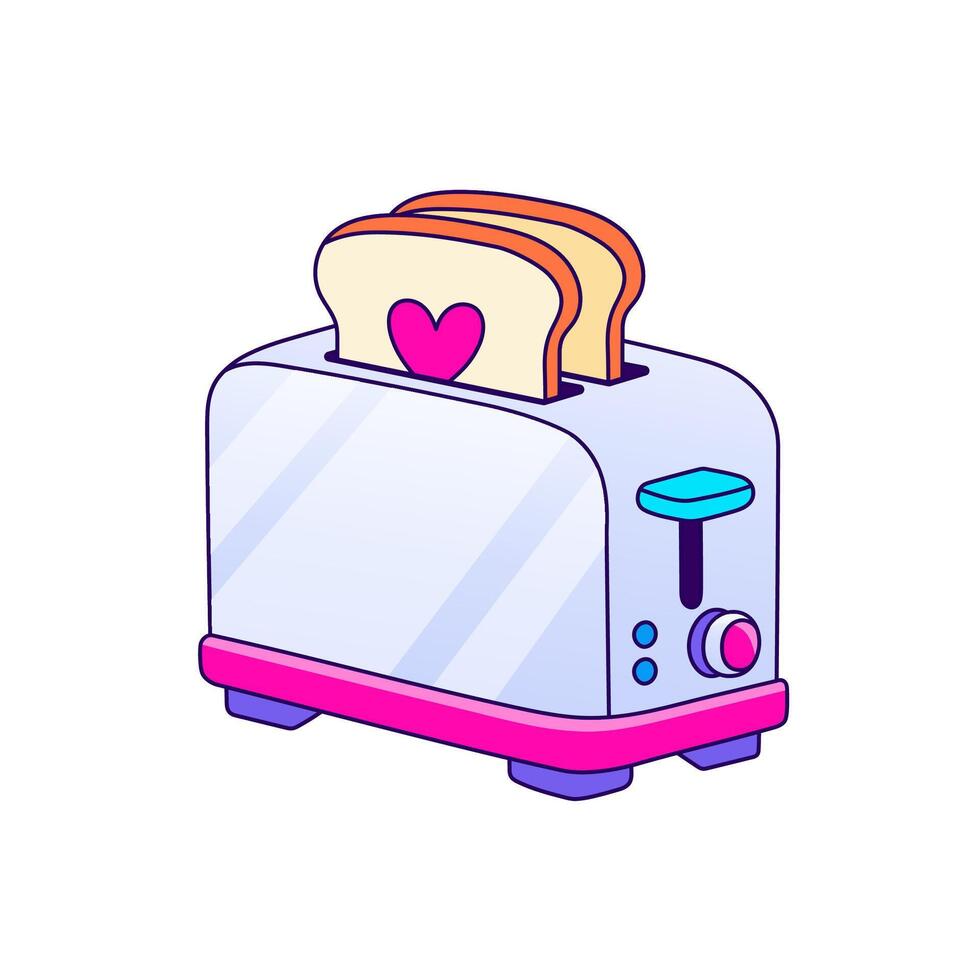 90s san valentin día tarjeta en plano estilo, línea estilo. mano dibujado tostadora vector ilustración. Moda parche, insignia, emblema. vector ilustración