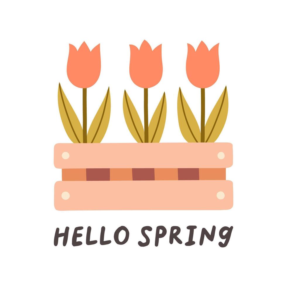Hello spring quotes. Floral springtime hand drawn prints design. Positive phrases for stickers, postcards or posters. Vector illustration