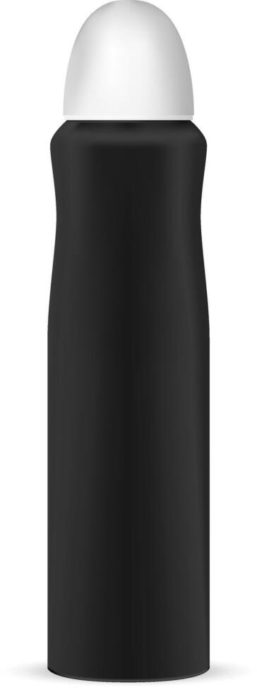 negro desodorante rociar aluminio lata Bosquejo colocar. 3d vector cosmético botellas con redondo tapas. ilustración, aislado en blanco antecedentes.
