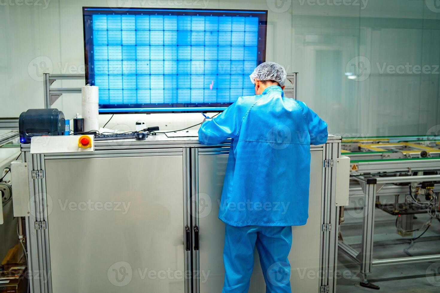 Solar power panel. Green energy. Electricity. Power energy pannels. Engeneer on a solar plant. Laboratory room. photo