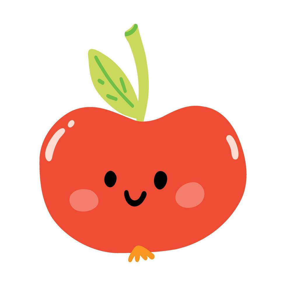 linda mano dibujado manzana sonriente. kawaii gracioso Fruta personaje para niños vector