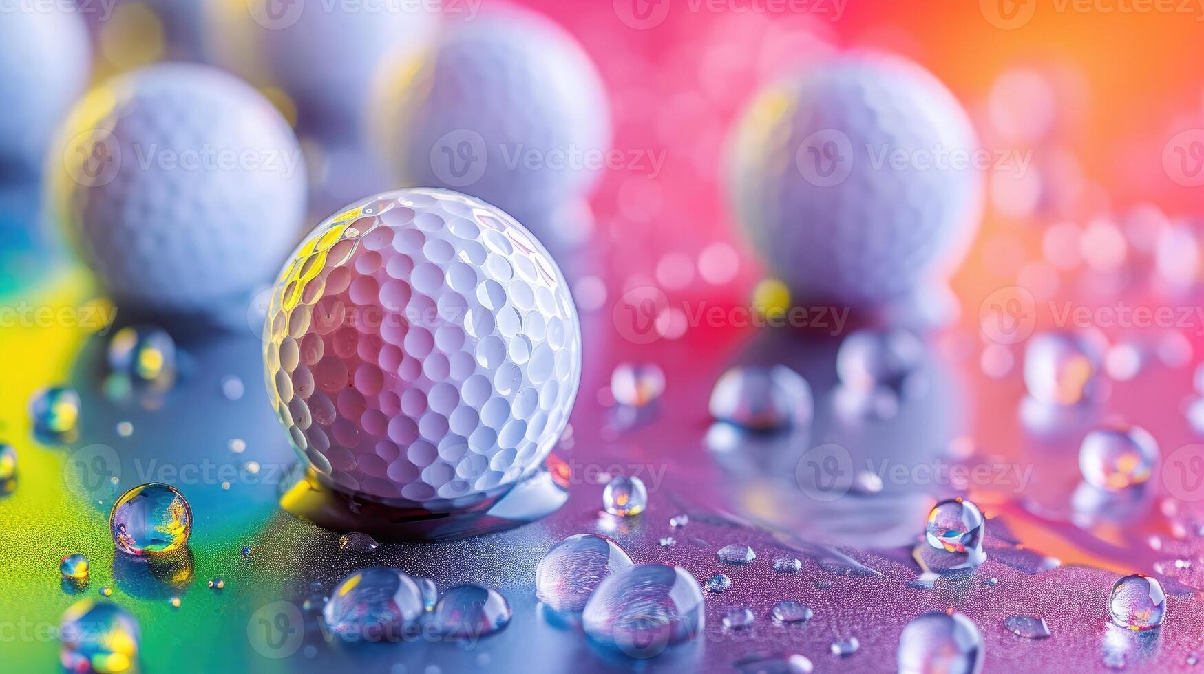 AI generated Golf balls rest amid a vibrant and colorful backdrop, evoking a dynamic atmosphere. Ai Generated. photo
