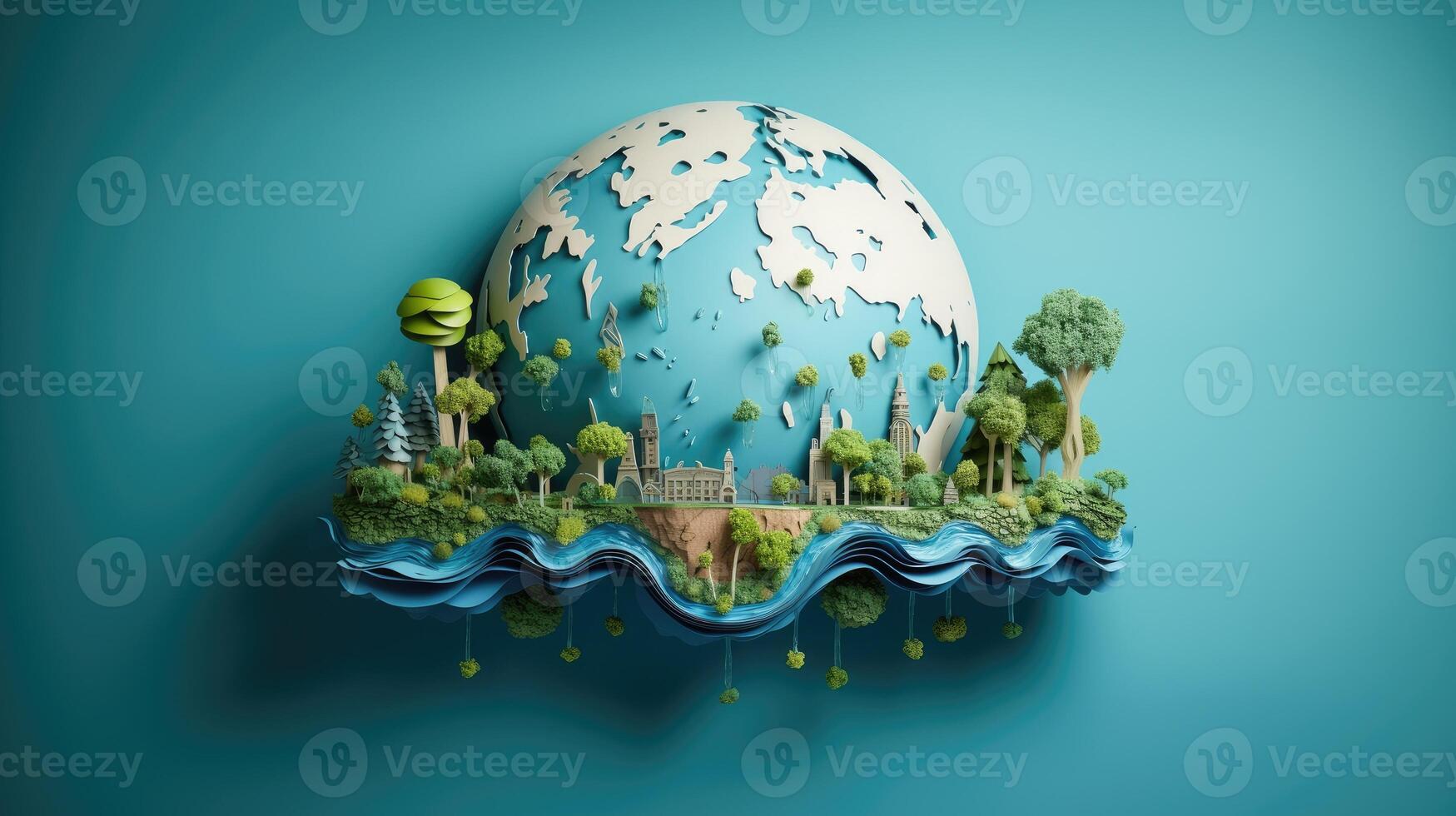 AI generated Intricate paper art celebrates ecology and World Water Day, Ai Generated. photo