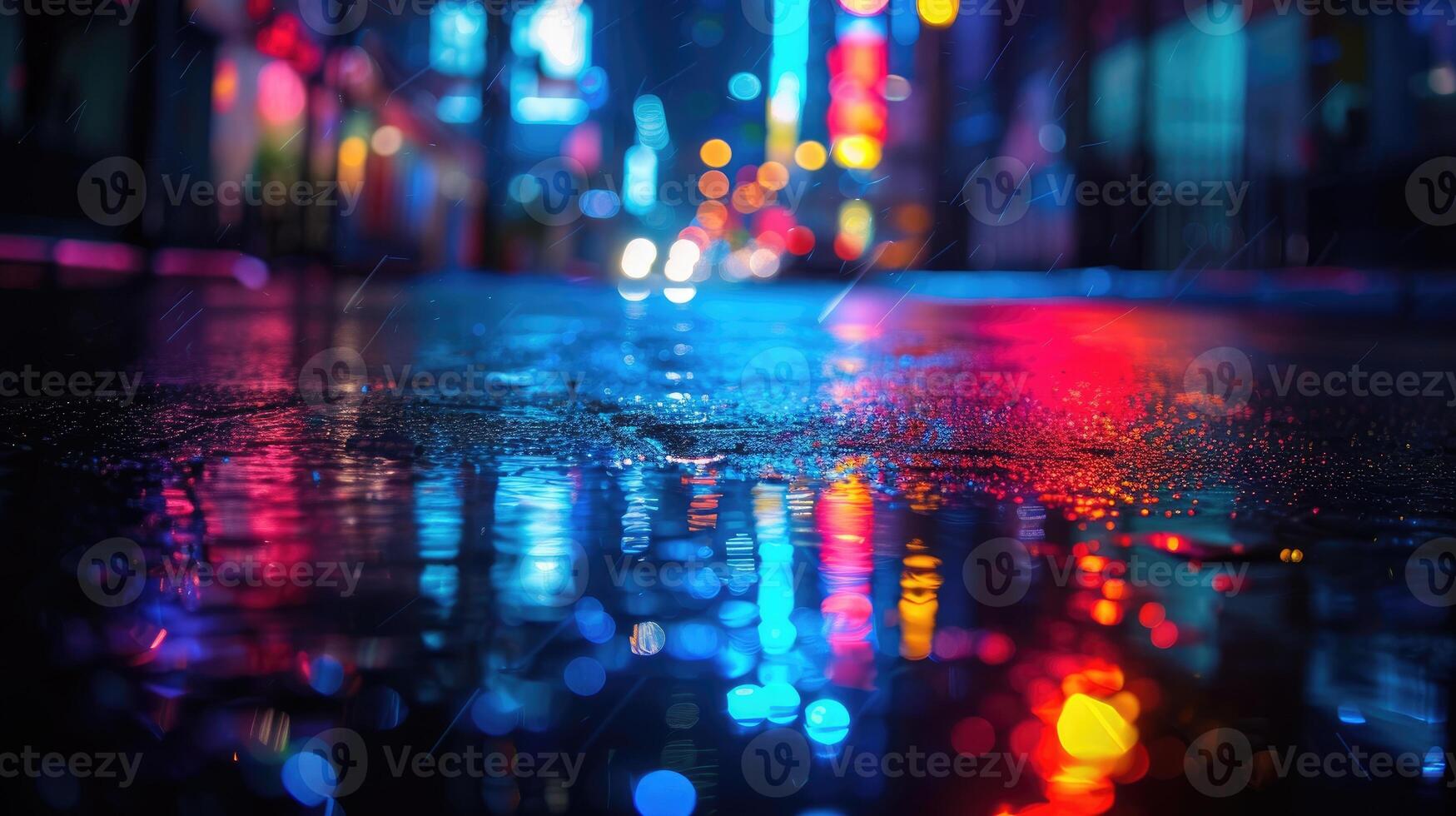 AI generated Multi-colored neon lights illuminating a dark city street. Ai Generated photo