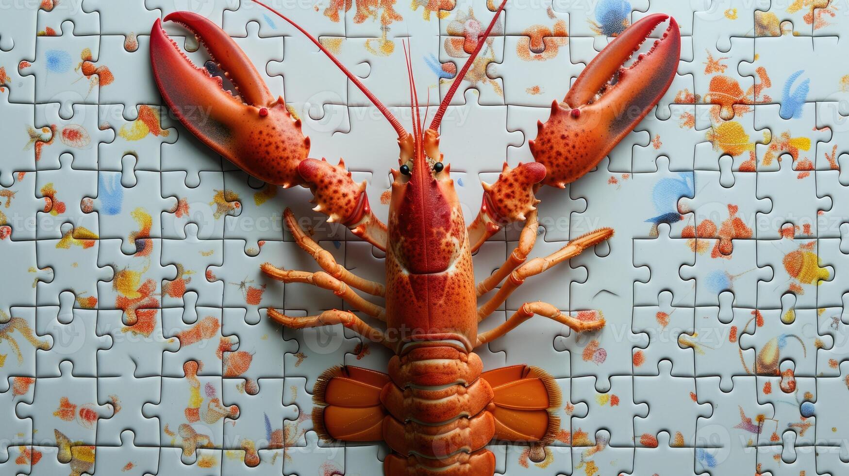 AI generated Cute lobster engrossed in a jigsaw puzzle, adding a whimsical touch, Ai Generated. photo