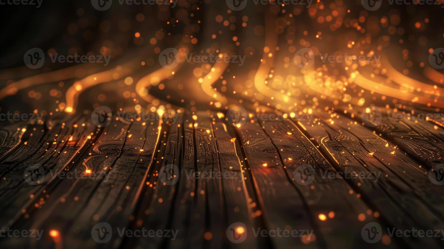 AI generated Wooden background with a gentle curve adorned by glowing embers. Ai Generated photo