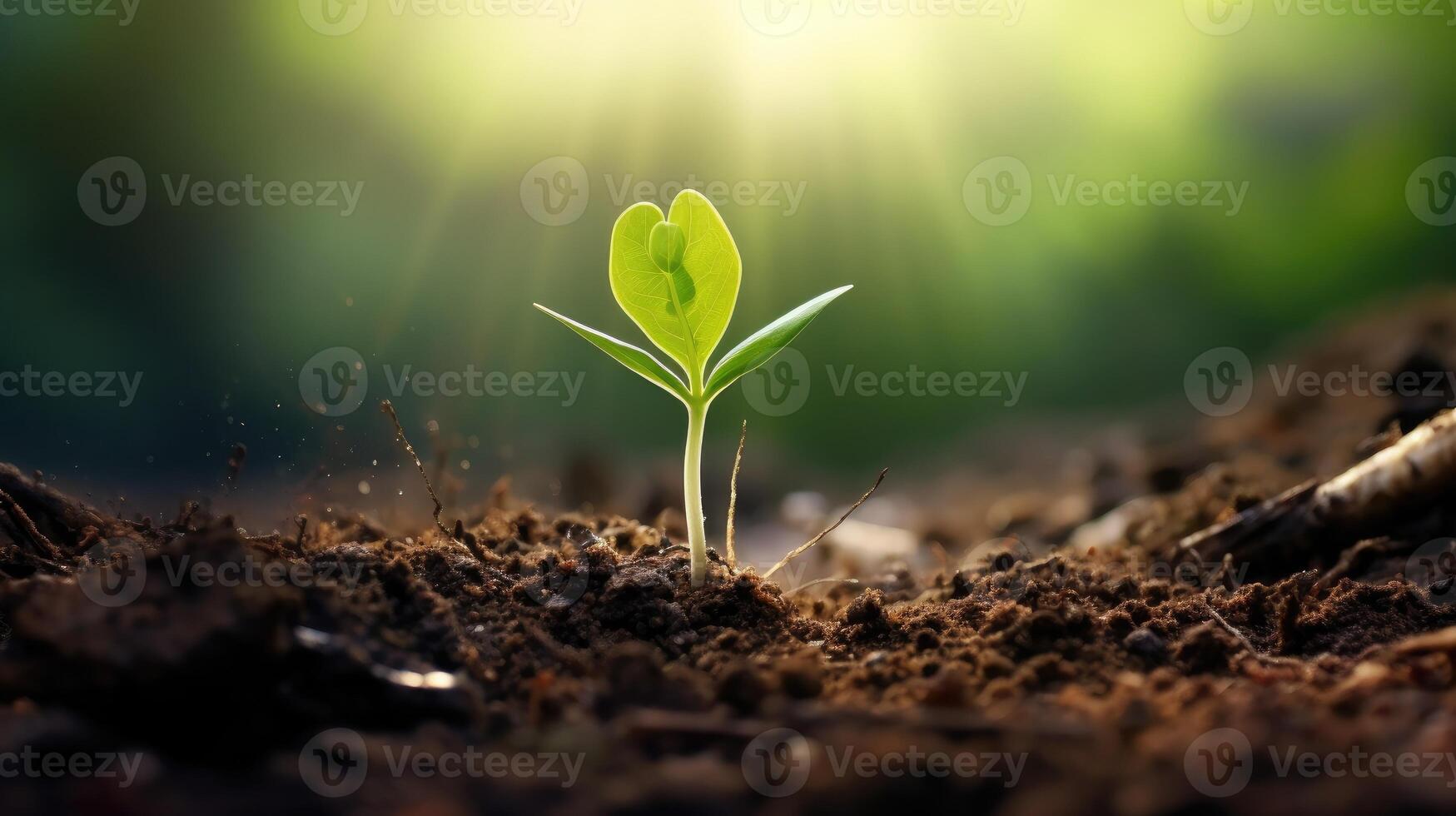 AI generated A small green sprout breaks through the ground, symbolizing the beginning of new life and growth. Ai Generated. photo