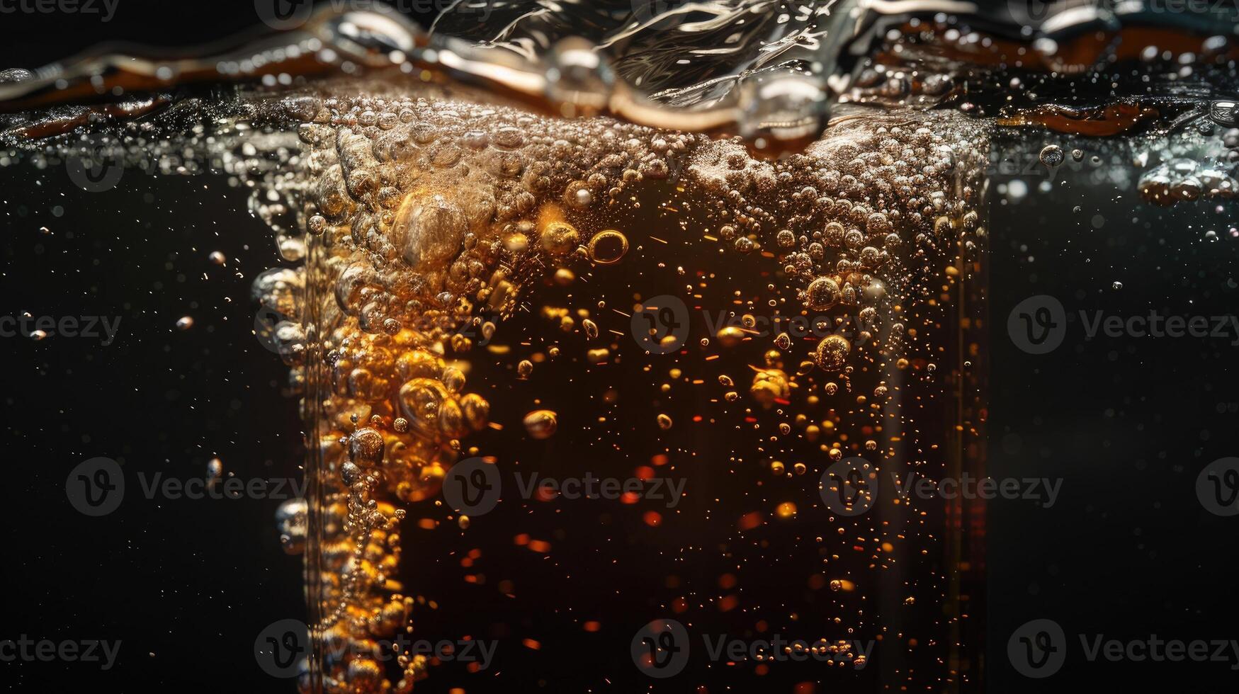 AI generated Soda water bubbles splashing underwater against a black background. Ai Generated photo