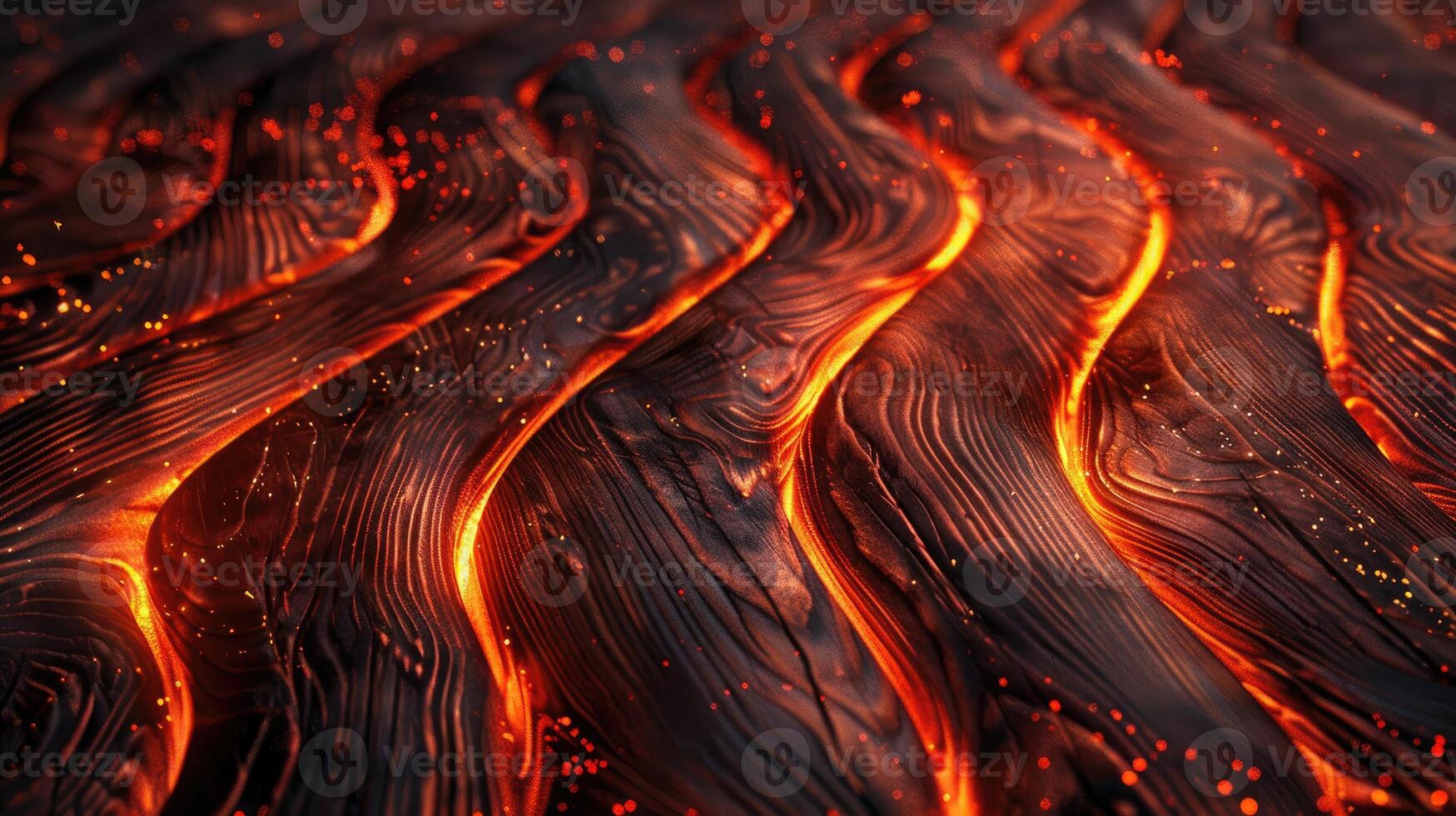 AI generated Wooden background with a gentle curve adorned by glowing embers. Ai Generated photo