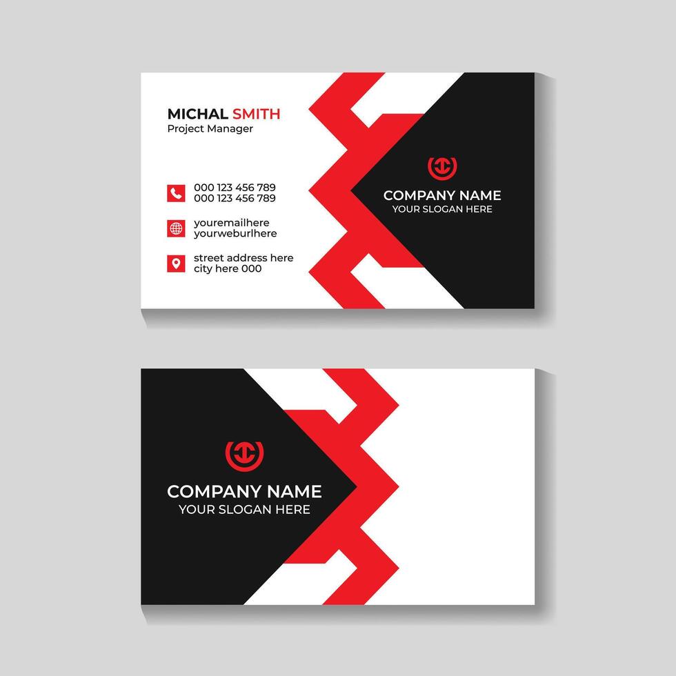 Corporate modern red and black business card design template vector