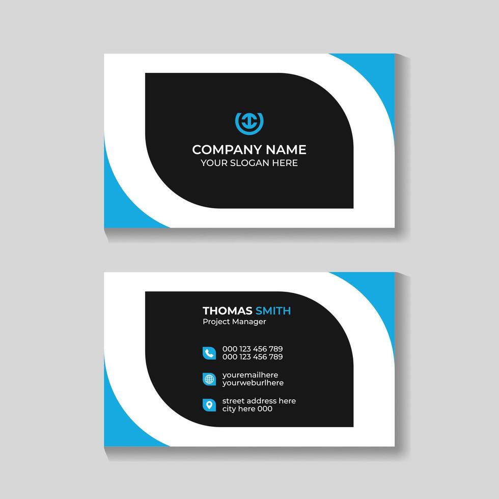 Modern creative blue and black business card design template vector