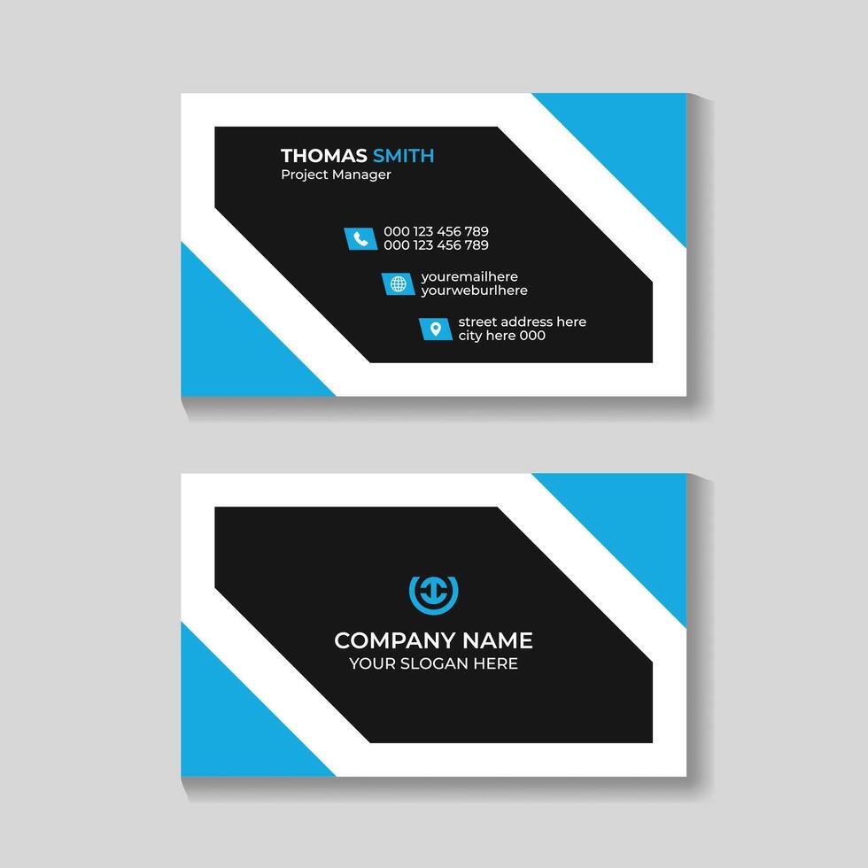 Modern creative blue and black business card design template vector