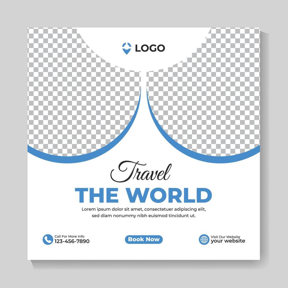 Creative tour and travel social media post banner design template vector