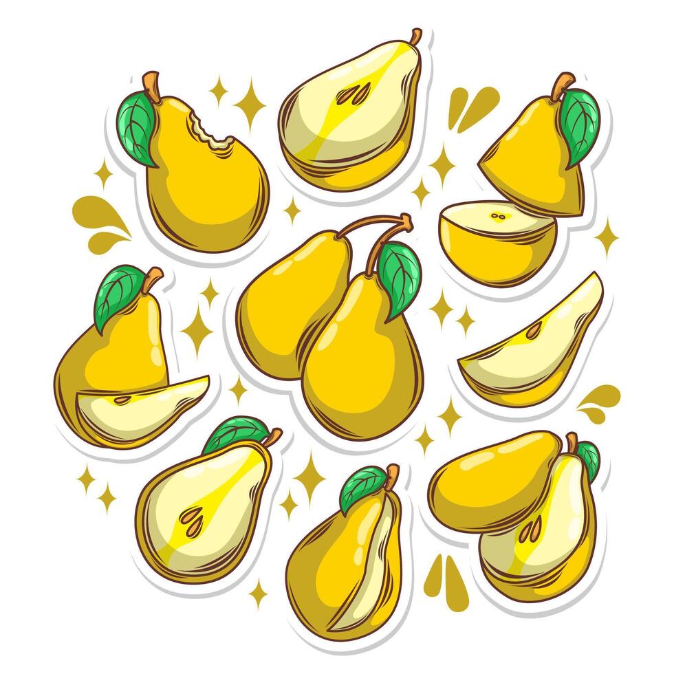 Pear fruit collection set. hand draw illustration art vector